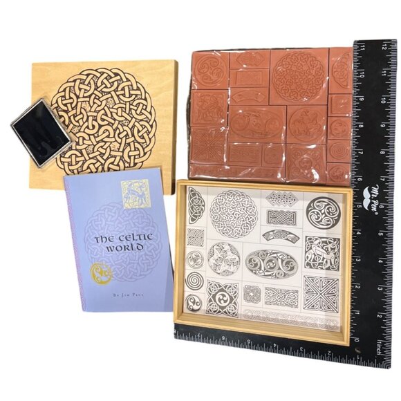 Celtic Symbols Rubber Stamp Set W/ Ink & Book By Chronicle Books Gretchen Scoble - Picture 6 of 6